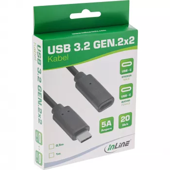 USB 3.2 Gen.2x2 verlengkabel InLine 35771 1m USB-C stekker/bus zwart