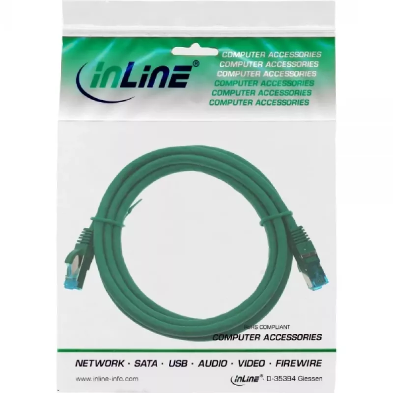 InLine patchkabel S/FTP PiMF Cat.6A halogeenvrij 500MHz groen 0,5m