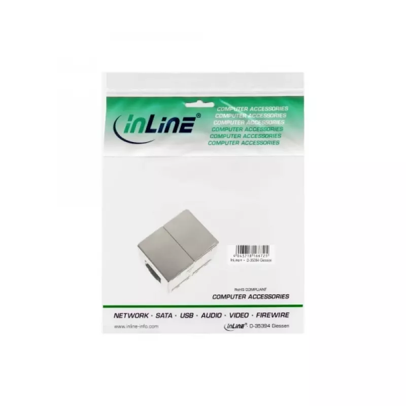 InLine Cat.6-adapter, volledig afgeschermd metaal, 2x RJ45-bus/bus, direct