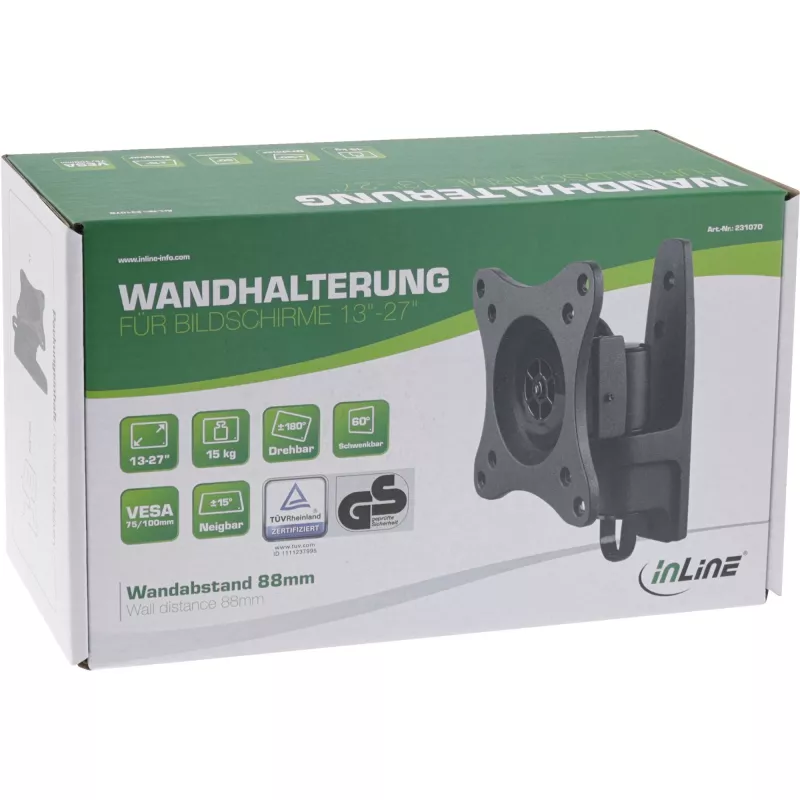 InLine wandhouder, voor monitors tot 69 cm (27 inch), max. 15 kg