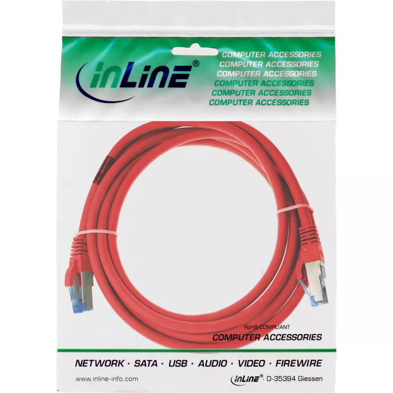 InLine patchkabel S/FTP PiMF Cat.6A halogeenvrij 500MHz rood 1,5m