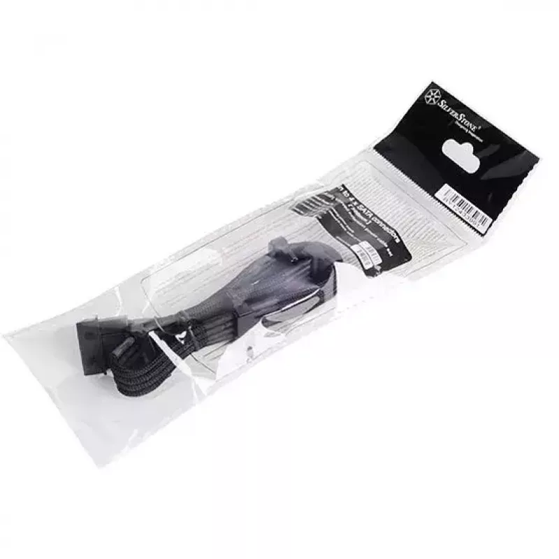 SilverStone SST-PP07-BTSB verlengkabel van 4-pins Molex naar 4x SATA, 300 mm, zwart