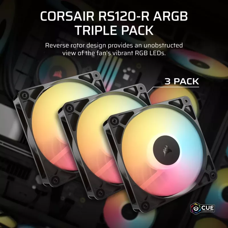 Koelventilator CORSAIR RS120-R ARGB 120 mm 3-pack, 120 mm, ARGB-verlichting, 3 ventilatoren