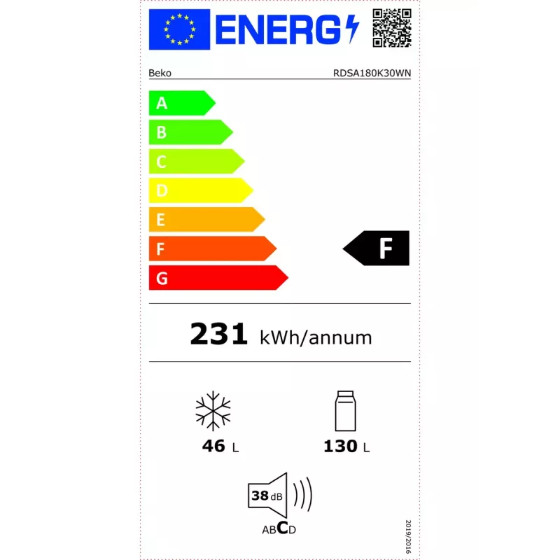 Beko RDSA180K30WN koel-vriescombinatie, vrijstaand, 176 l, wit