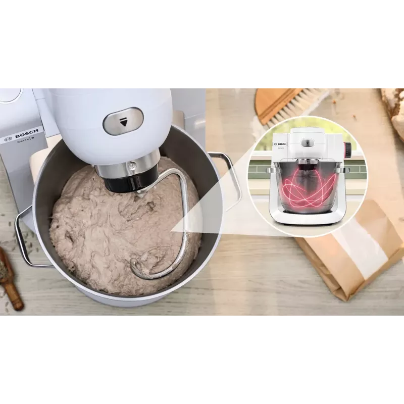 Bosch Serie 6 MUMS6EW22 keukenmachine, 1600 W, patisserieset, blenderopzet, wit/roestvrij staal