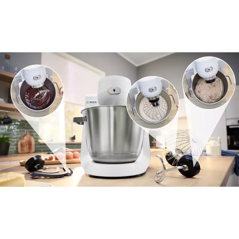 Bosch Serie 6 MUMS6EW22 keukenmachine, 1600 W, patisserieset, blenderopzet, wit/roestvrij staal