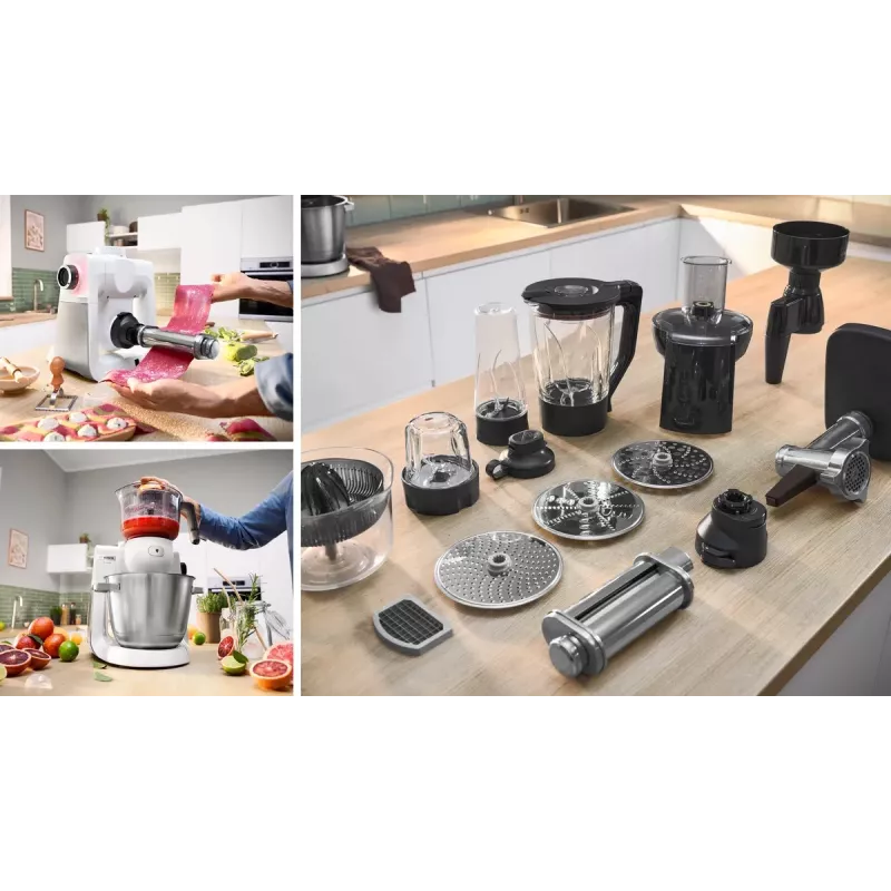Bosch Serie 6 MUMS6EW22 keukenmachine, 1600 W, patisserieset, blenderopzet, wit/roestvrij staal