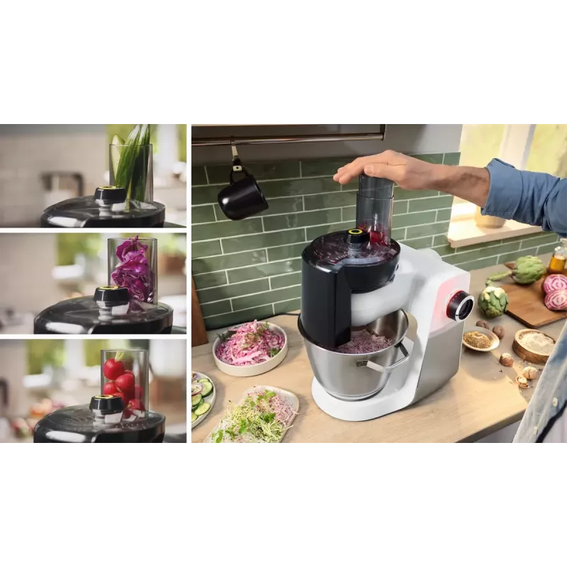 Bosch Serie 6 MUMS6EW22 keukenmachine, 1600 W, patisserieset, blenderopzet, wit/roestvrij staal