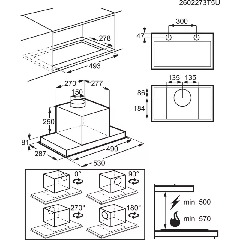 Electrolux LFG516X inbouw-afzuigkap, 54 cm, 600 m³/h (intensieve stand), 3 snelheden, LED, afstandsbediening, roestvrij staal