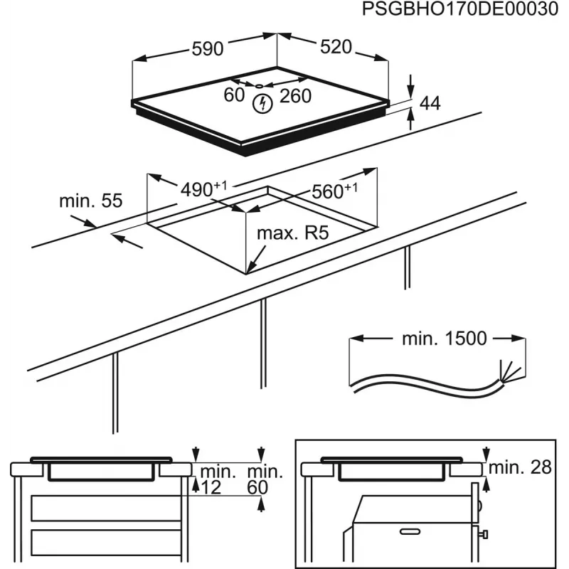 Electrolux EIS62443 zwart inbouw 60 cm zone-inductiekookplaat 4 zone(n)