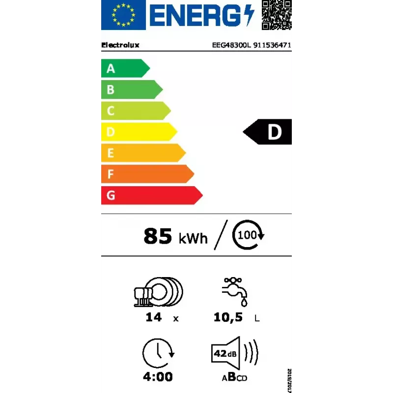 Inbouw vaatwasser Electrolux EEG48300L — 14 couverts, 42 dB, 60 cm