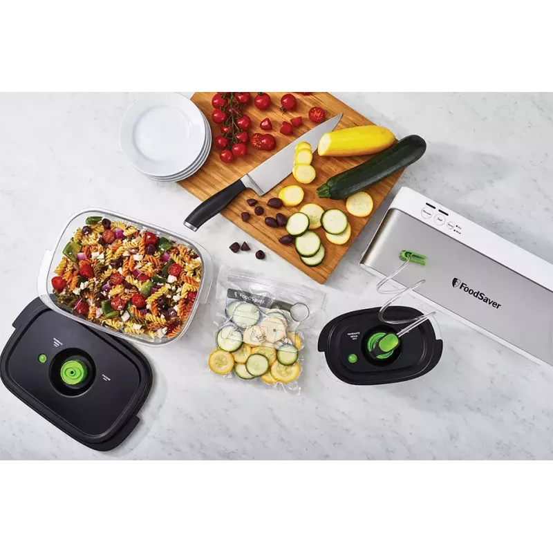 Vacuümmachine FoodSaver VS0100X — draaiknop, inclusief folierol en 4 vacuümzakken, zilver-wit
