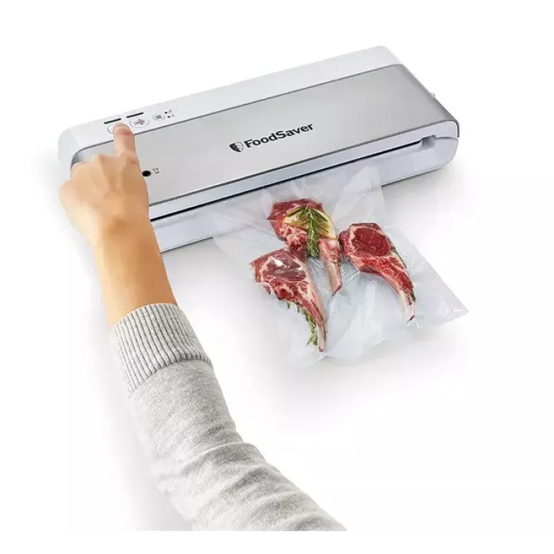 Vacuümmachine FoodSaver VS0100X — draaiknop, inclusief folierol en 4 vacuümzakken, zilver-wit