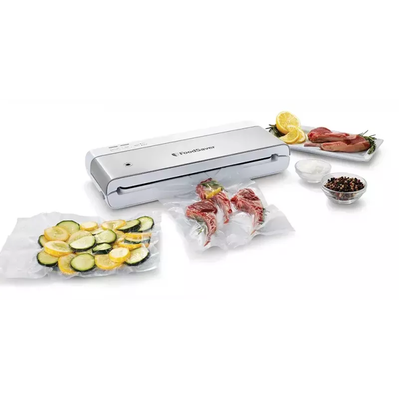 Vacuümmachine FoodSaver VS0100X — draaiknop, inclusief folierol en 4 vacuümzakken, zilver-wit