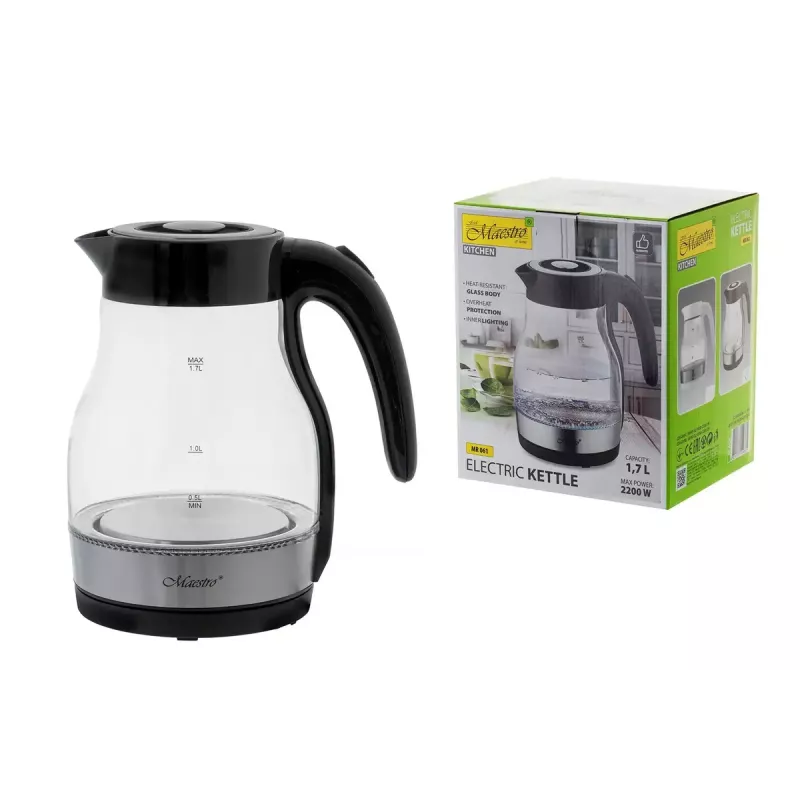 Maestro MR-061 waterkoker, glas, 2200 W, zwart