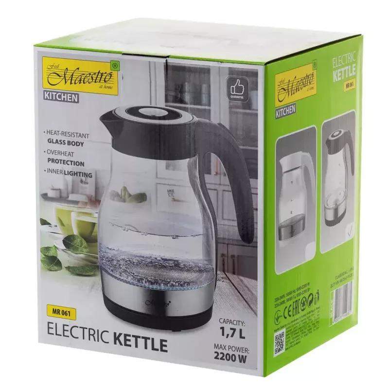 Maestro MR-061 waterkoker, glas, 2200 W, zwart