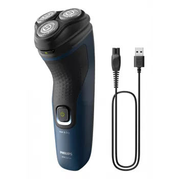 Elektrisch herenscheerapparaat Philips S1151/00 rotatie 3-voudig scheerhoofd, NiMH-accu, nat & droog, 40 min. looptijd, zwart/blauw