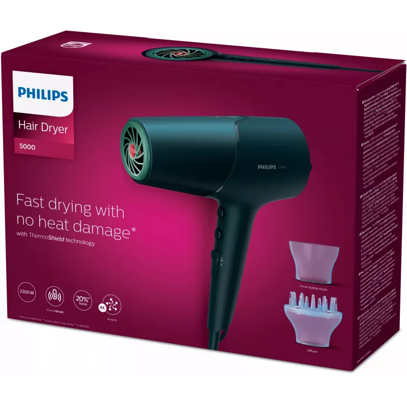 Haardroger Philips BHD512/00 2300 W, 6 warmte-/snelheidsstanden, ionisch, diffusor & concentrator, marineblauw