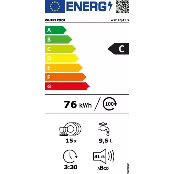 Vrijstaande vaatwasser WHIRLPOOL W7F HS41 X — 15 couverts, 41 dB, fullsize 60 cm