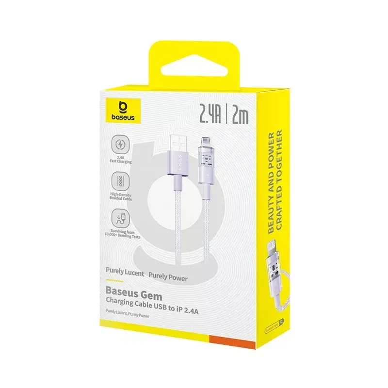USB-laadkabel Baseus Gem P10373003511-01 — 2 m, 2,4 A, USB-A naar Lightning, paars