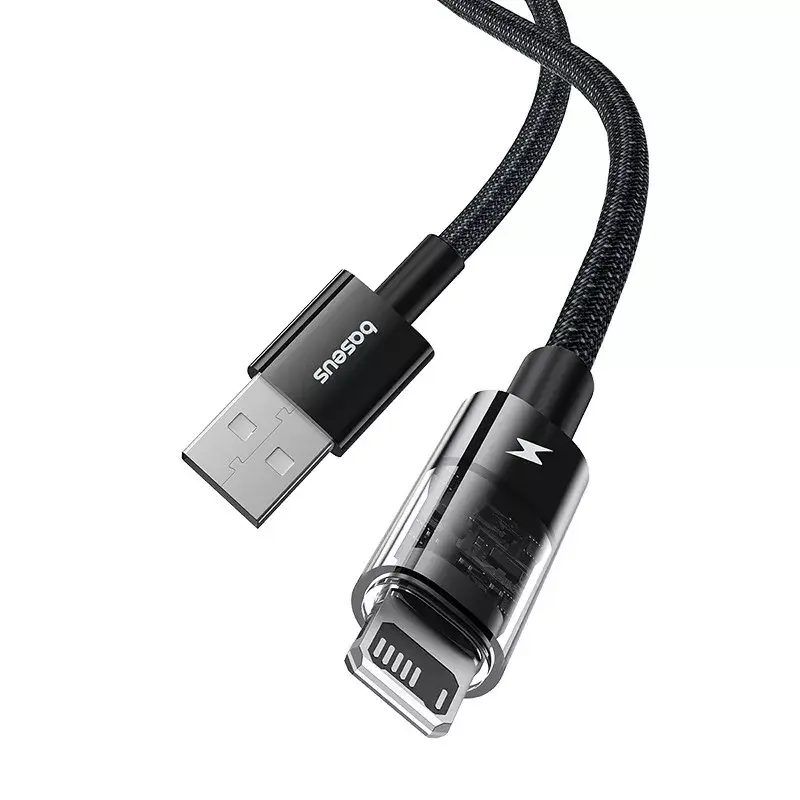 USB-laadkabel Baseus Gem P10373003111-00, 1 m, 2,4 A, nylon omhulling, Lightning, USB-A, Zwart