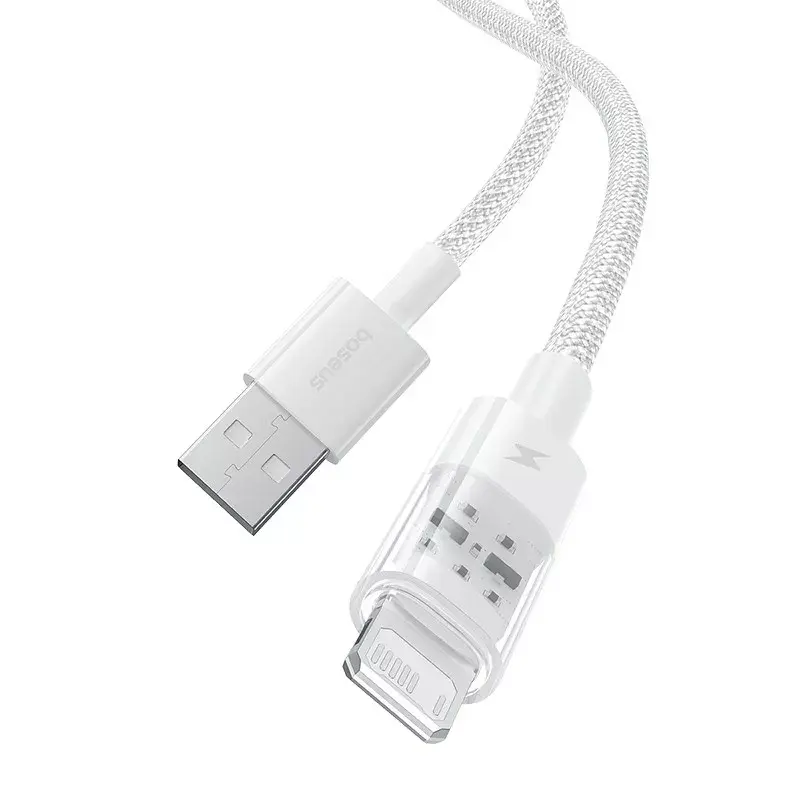 USB-laadkabel Baseus Gem P10373003211-00, 1 m, 2,4 A, Lightning/USB-A, Wit, nylon omhulling