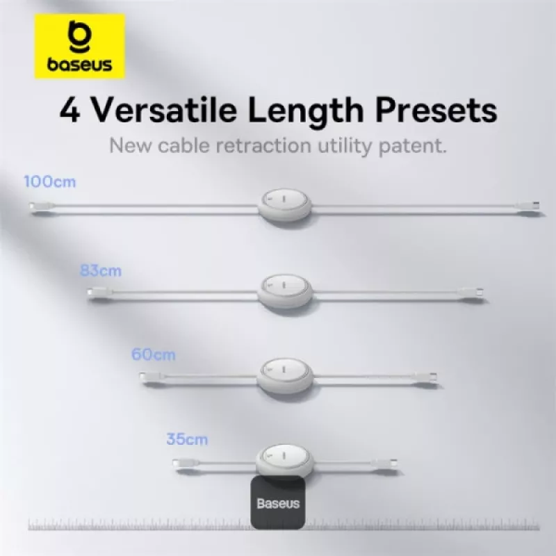 BASEUS Free2pull uitschuifbare USB-C naar IP Lightning snellaadkabel 1 m 20 W Wit