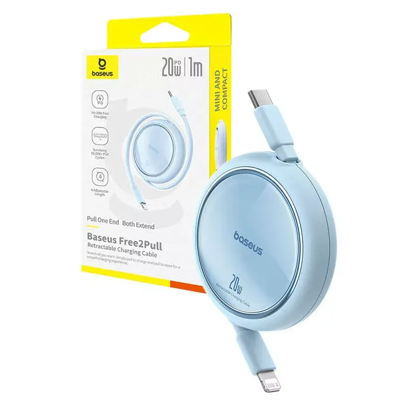 USB-C naar Lightning kabel Baseus Free2Pull 20 W, 1 m, blauw, 480 Mbit/s, USB PD