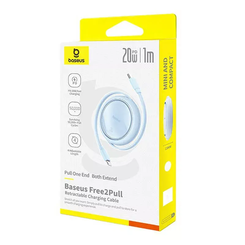 USB-C naar Lightning kabel Baseus Free2Pull 20 W, 1 m, blauw, 480 Mbit/s, USB PD