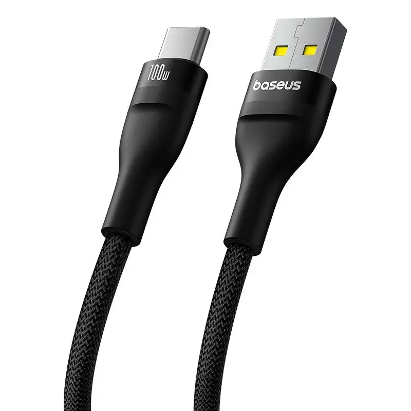 USB-A-naar-USB-C-kabel Baseus Flash 2 1m 100W zwart, USB PD, 480 Mbit/s, nylon