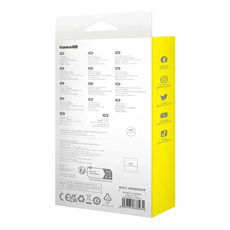 USB-A-naar-Lightning-kabel Baseus 1 m 5 V 2,4 A wit, USB PD, 480 Mbit/s