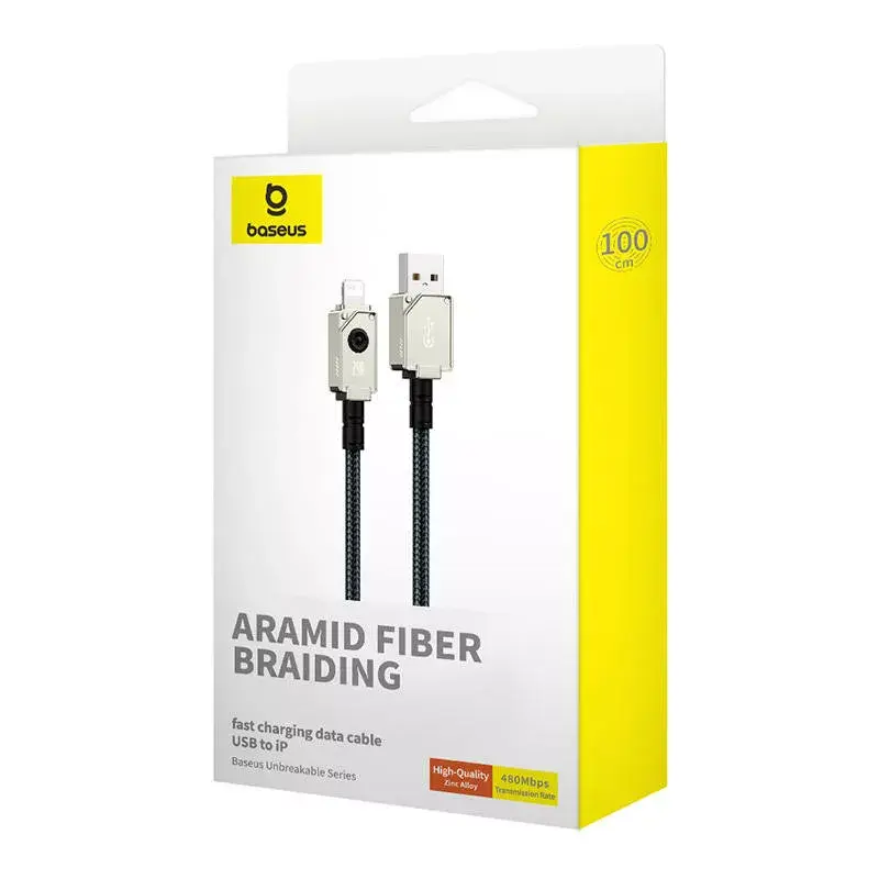 USB-A-naar-Lightning-kabel Baseus 1 m 5 V 2,4 A wit, USB PD, 480 Mbit/s