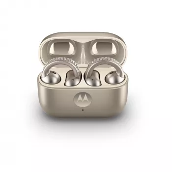 Headset Motorola Moto Buds Loop Bluetooth ear-clip-on binaural, Dolby Atmos, Bluetooth 5.0, ANC, 8 uur afspelen, oplaadcase 520 mAh, beige