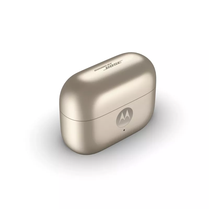 Headset Motorola Moto Buds Loop Bluetooth ear-clip-on binaural, Dolby Atmos, Bluetooth 5.0, ANC, 8 uur afspelen, oplaadcase 520 mAh, beige
