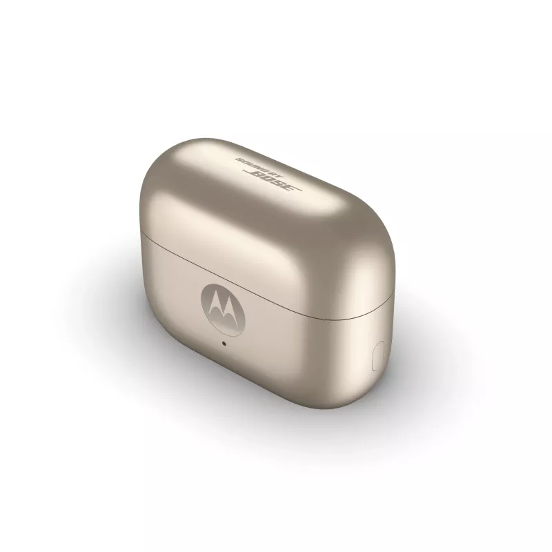 Headset Motorola Moto Buds Loop Bluetooth ear-clip-on binaural, Dolby Atmos, Bluetooth 5.0, ANC, 8 uur afspelen, oplaadcase 520 mAh, beige
