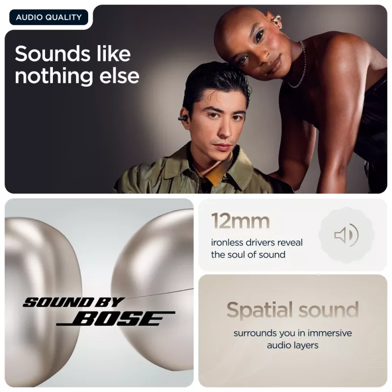 Headset Motorola Moto Buds Loop Bluetooth ear-clip-on binaural, Dolby Atmos, Bluetooth 5.0, ANC, 8 uur afspelen, oplaadcase 520 mAh, beige