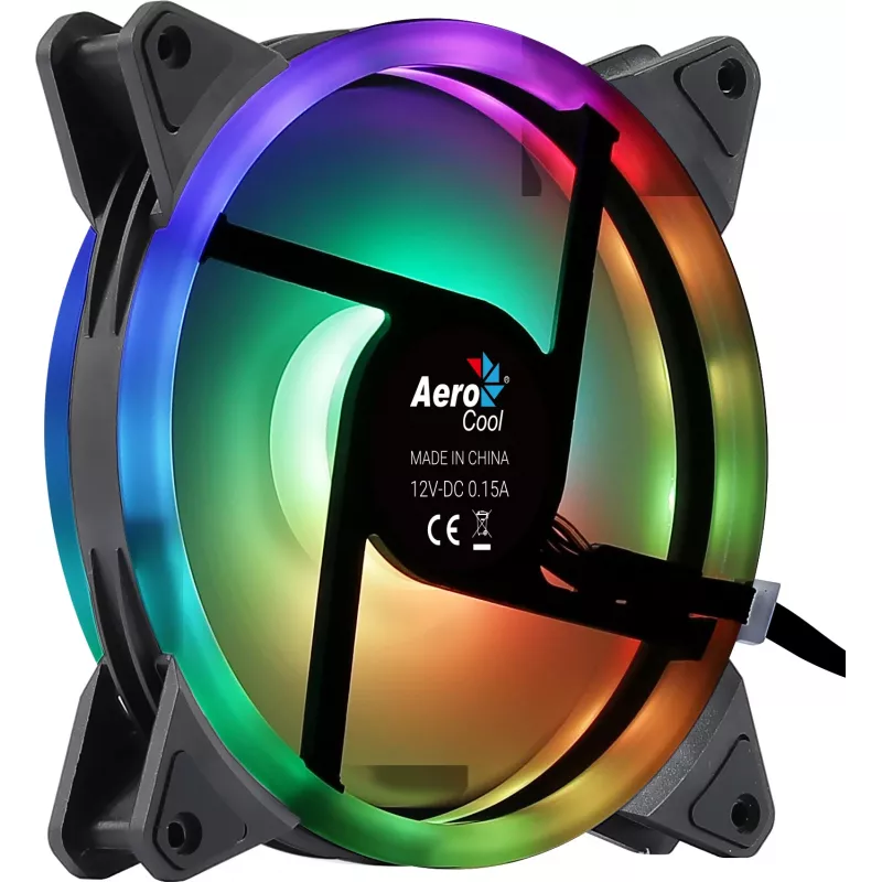 Aerocool DUO14 pc-ventilator 14cm ARGB LED dual ring antivibratie 6-pin zwart