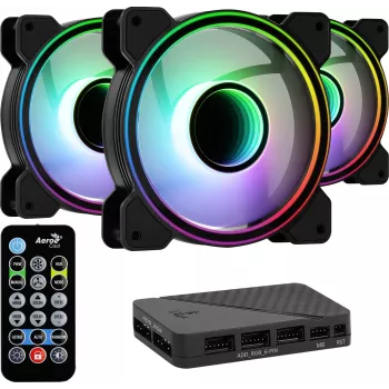 Aerocool MIRAGE12PRO kit 3x ventilator pc 12cm ARGB 6 pins hub silent zwart