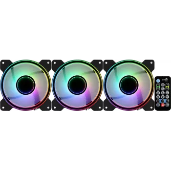 Aerocool MIRAGE12PRO kit 3x ventilator pc 12cm ARGB 6 pins hub silent zwart