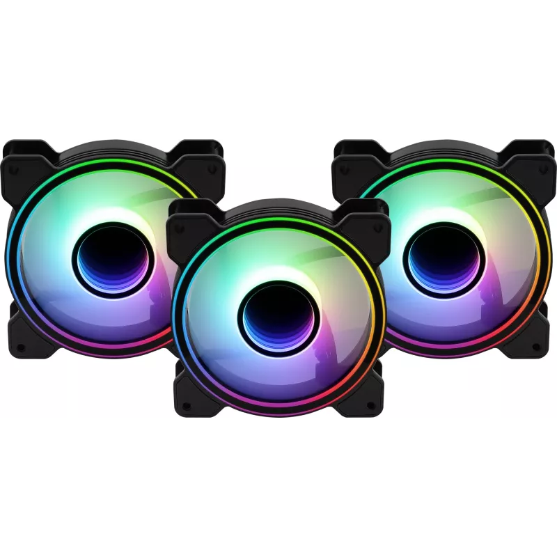 Aerocool MIRAGE12PRO kit 3x ventilator pc 12cm ARGB 6 pins hub silent zwart