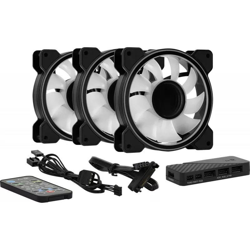 Aerocool MIRAGE12PRO kit 3x ventilator pc 12cm ARGB 6 pins hub silent zwart
