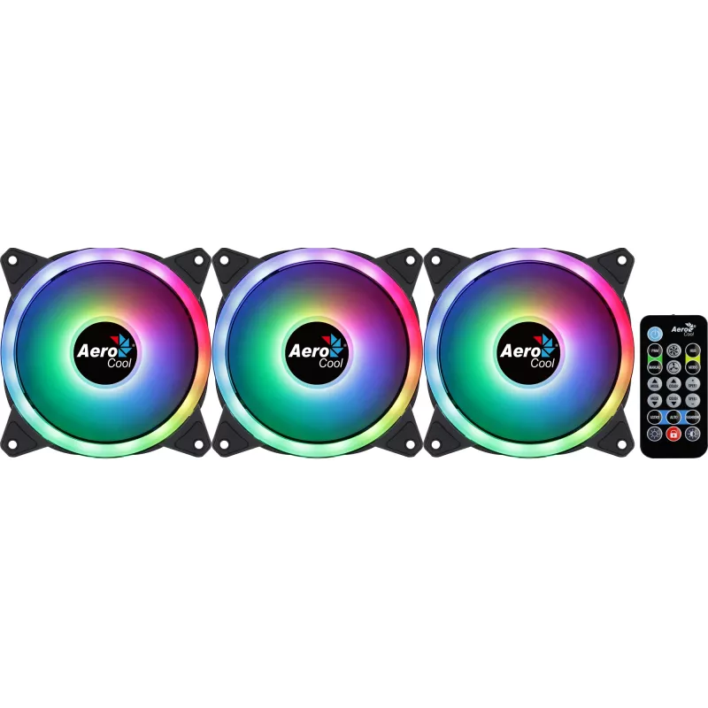 Aerocool DUO12PRO kit 3x ventilator 12 cm ARGB LED dual-ring antivibratie 6 pins, zwart