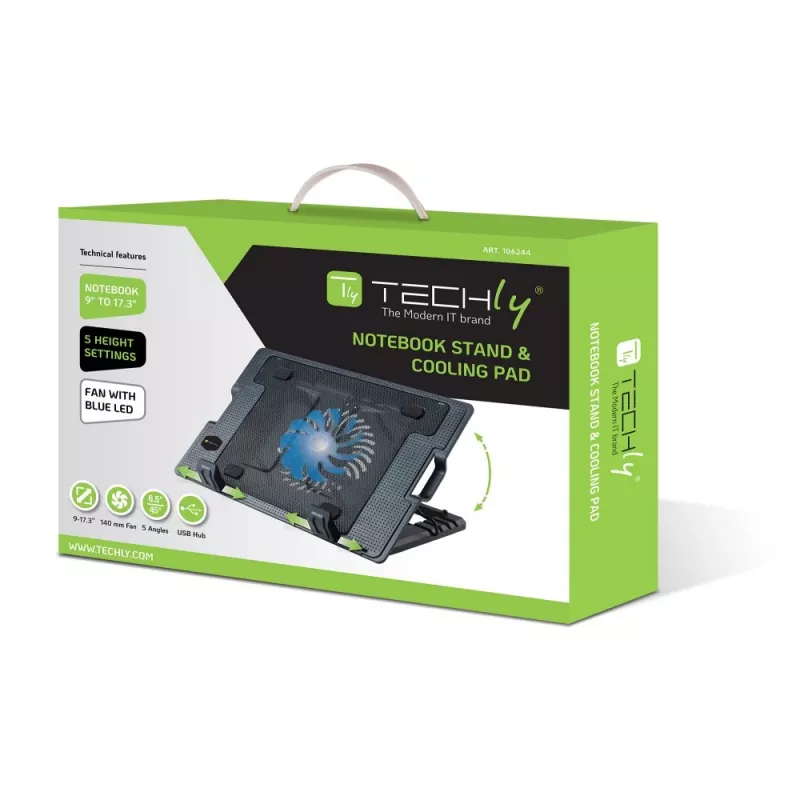 Techly notebookstandaard en koelpad voor notebooks tot 17,3 inch