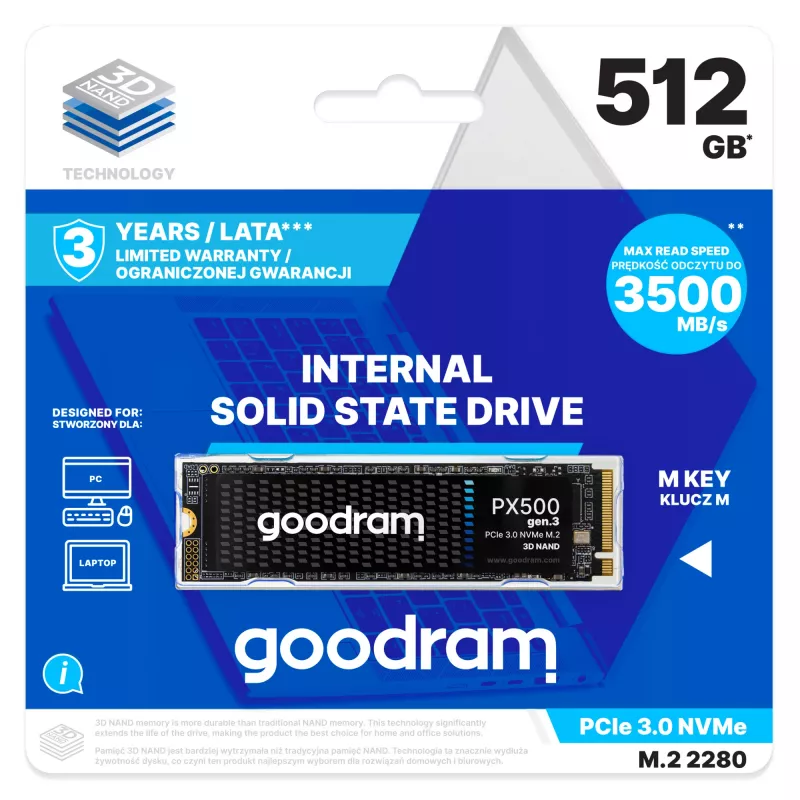 Goodram PX500 GEN.3 SSDPR-PX500-512-80-G3 interne solid state drive 512 GB M.2 PCI Express 3.0 NVMe 3D NAND