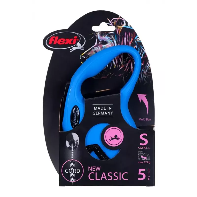 Rollijn Flexi New Classic S — snoer, 5 m, enkele lijn, blauw, max. belasting 12 kg