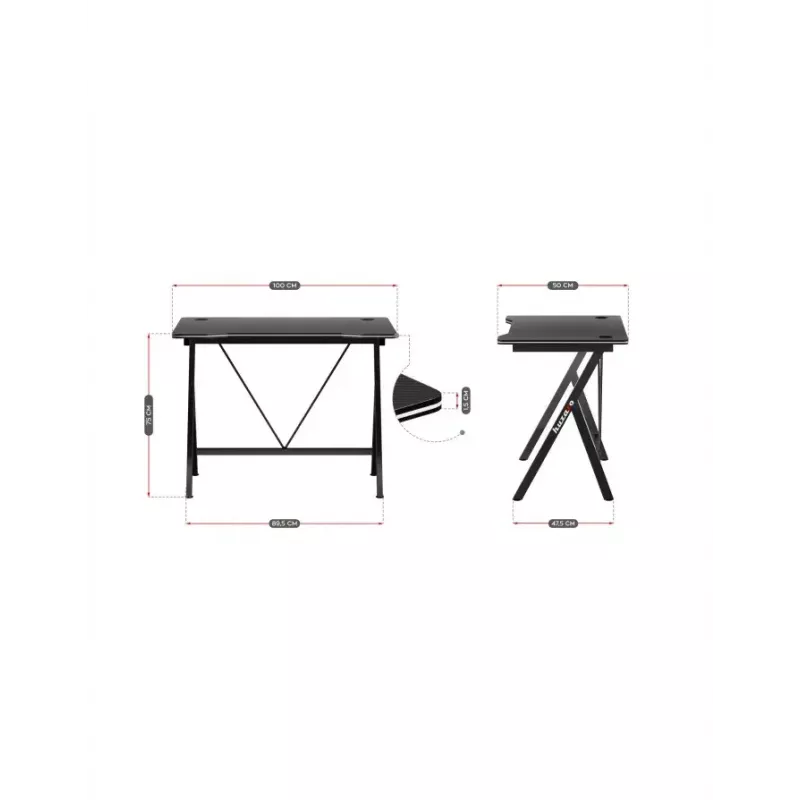 Gaming-bureau Huzaro Hero 1.4 zwart, recht rechthoekig MDF-blad 1000x500x750 mm