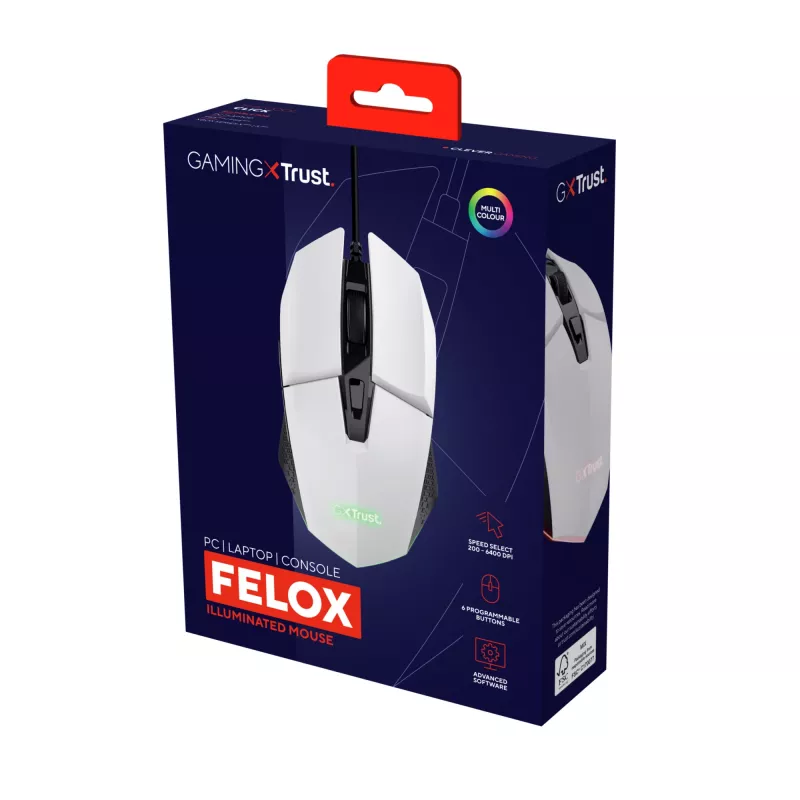 Trust GXT 109W Felox muis gaming rechtshandig USB Type-A optisch 6400 DPI