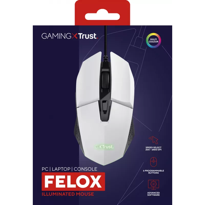 Trust GXT 109W Felox muis gaming rechtshandig USB Type-A optisch 6400 DPI