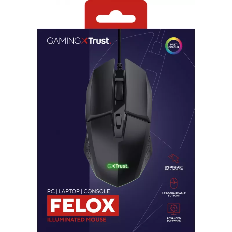 Trust GXT 109 Felox muis gaming voor rechtshandigen USB Type-A optisch 6400 DPI
