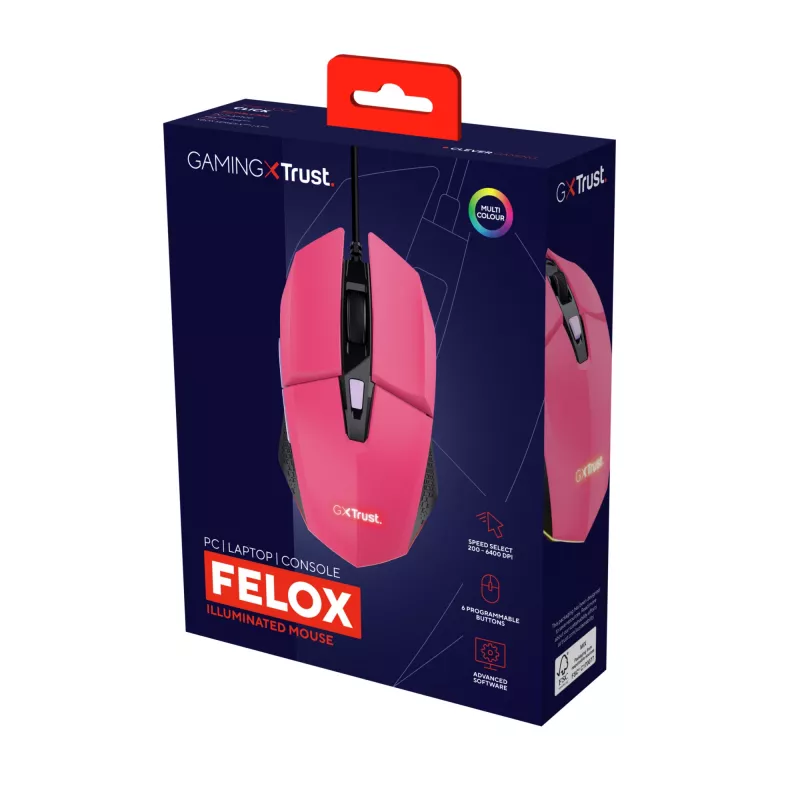 Trust GXT 109P FELOX muis gaming dubbelhandig USB Type-A 6400 DPI
